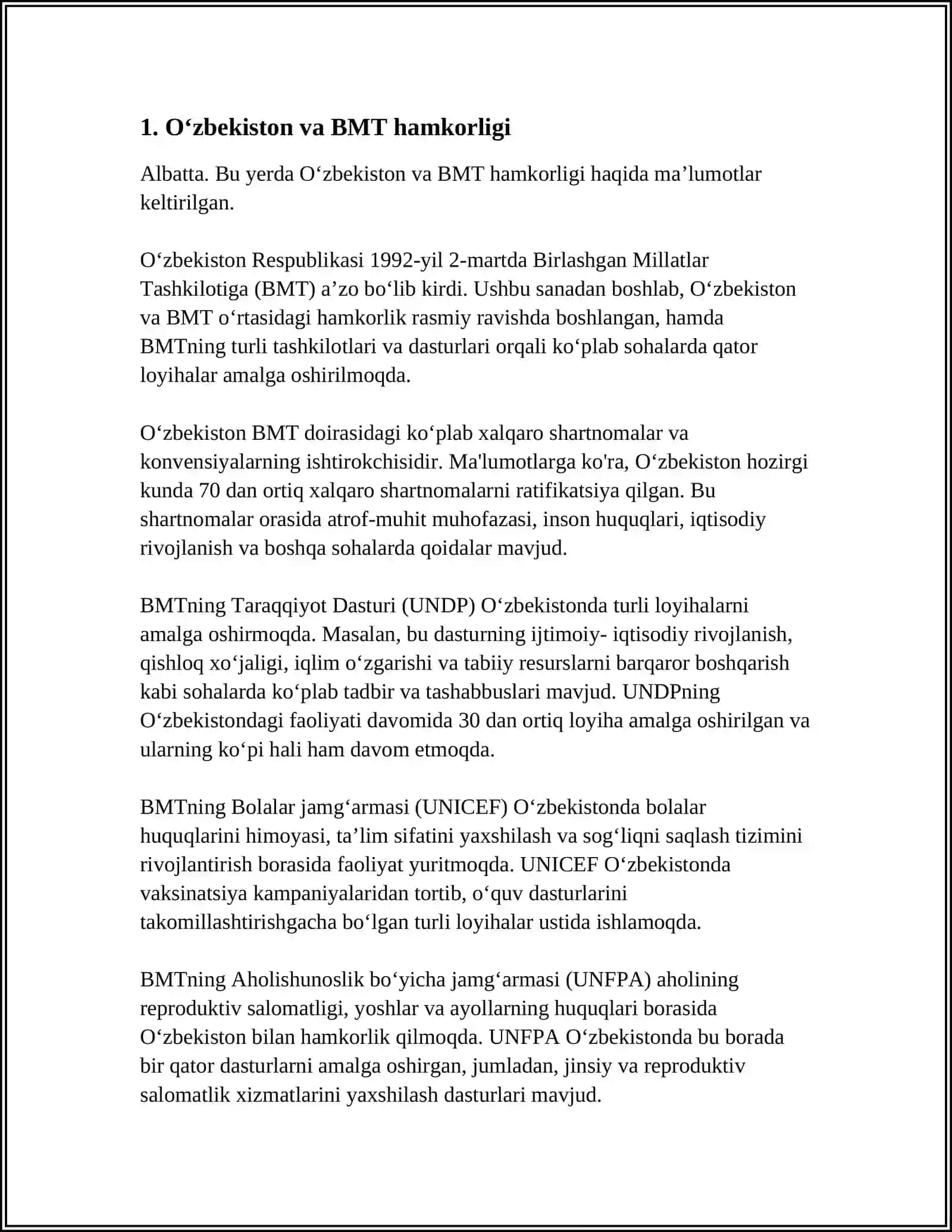 OʻZBEKISTONNING XALQARO TASHKILOTLAR BILAN HAMKORLIK ALOQALARI 3