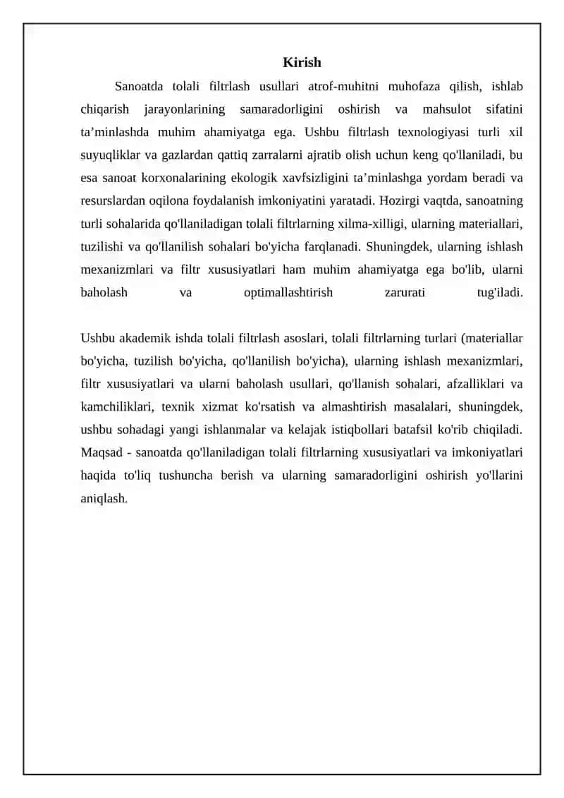 Sanoatda tolali filtrlarning qaysi turlari mavjud. 3
