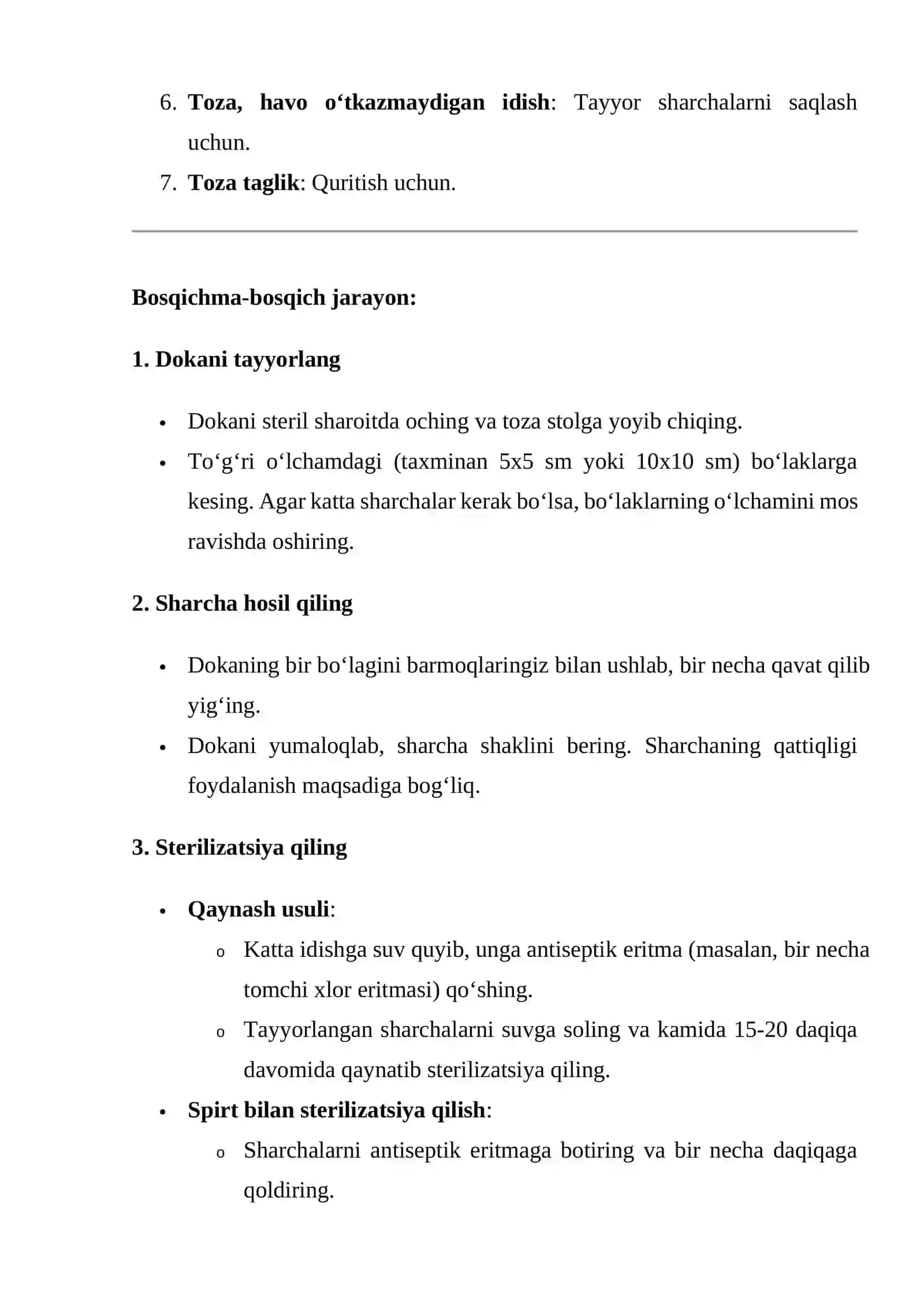Tibbiy doka sharchalarini tayyorlash 3