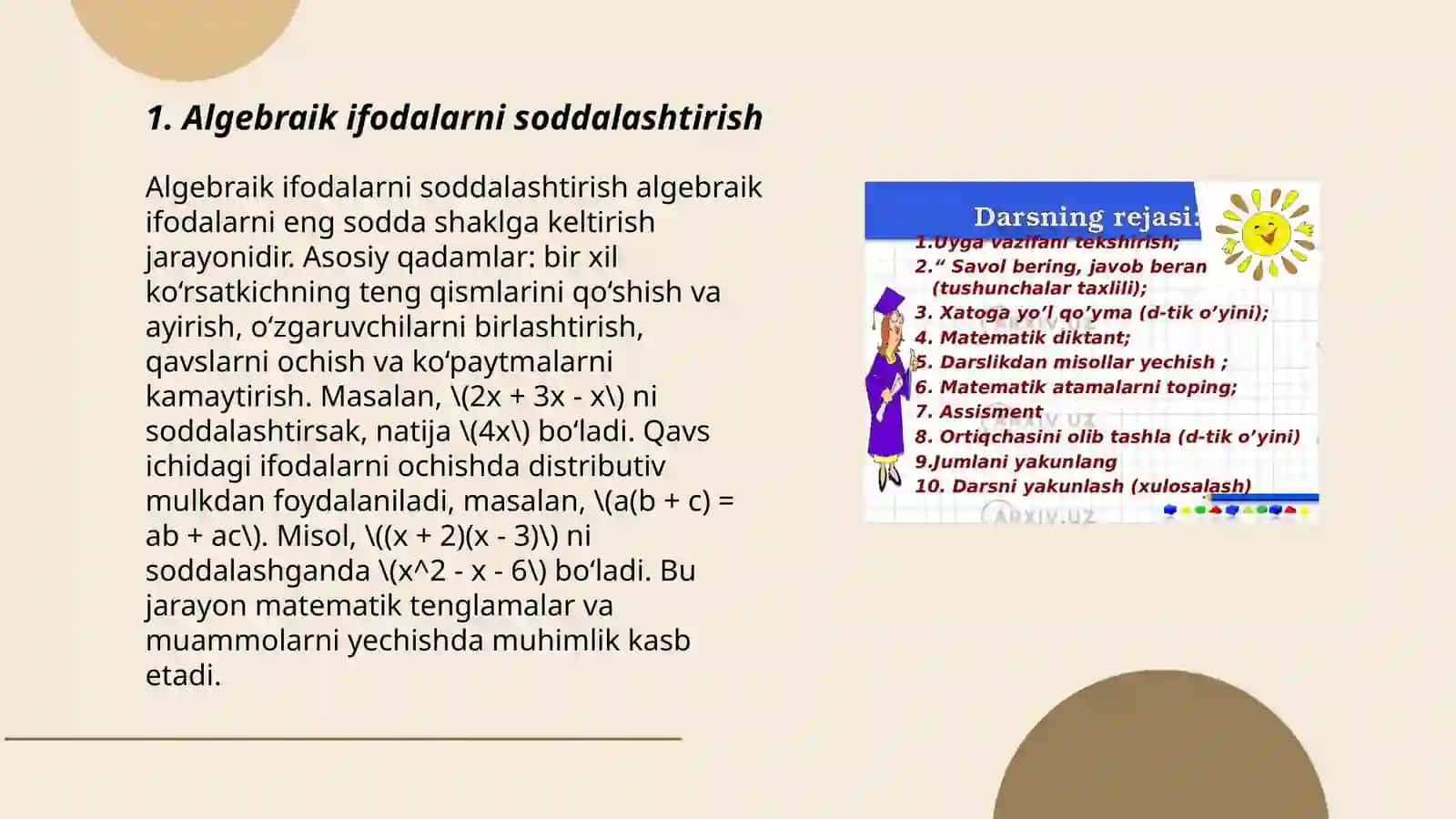 Algebraik ifodalarni soddalashtirish 3