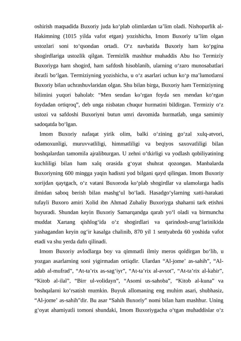 IMOM AL-BUXORIY HAMDA AT-TERMIZIYLARNING HADIS ILMIGA QO’SHGAN HISSALARI 3
