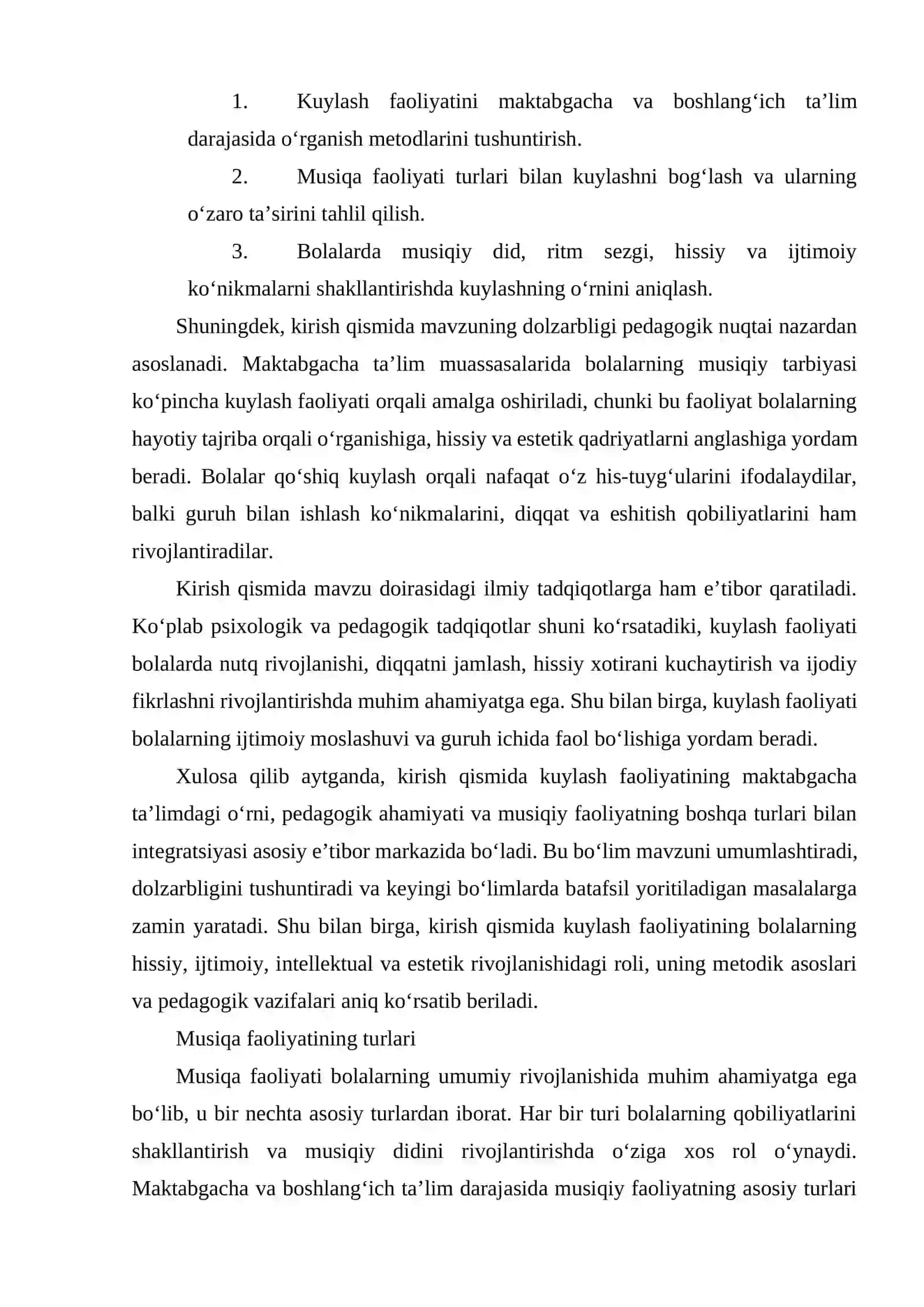 Musiqa faoliyatining turlarida kuylashga o‘rgatishning o‘rni 3
