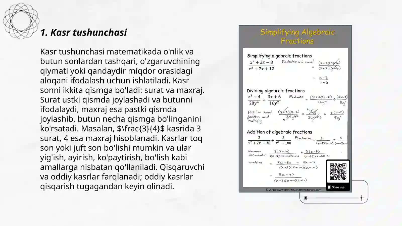 Matematika fanidan kasrlarni taqqoslash 3