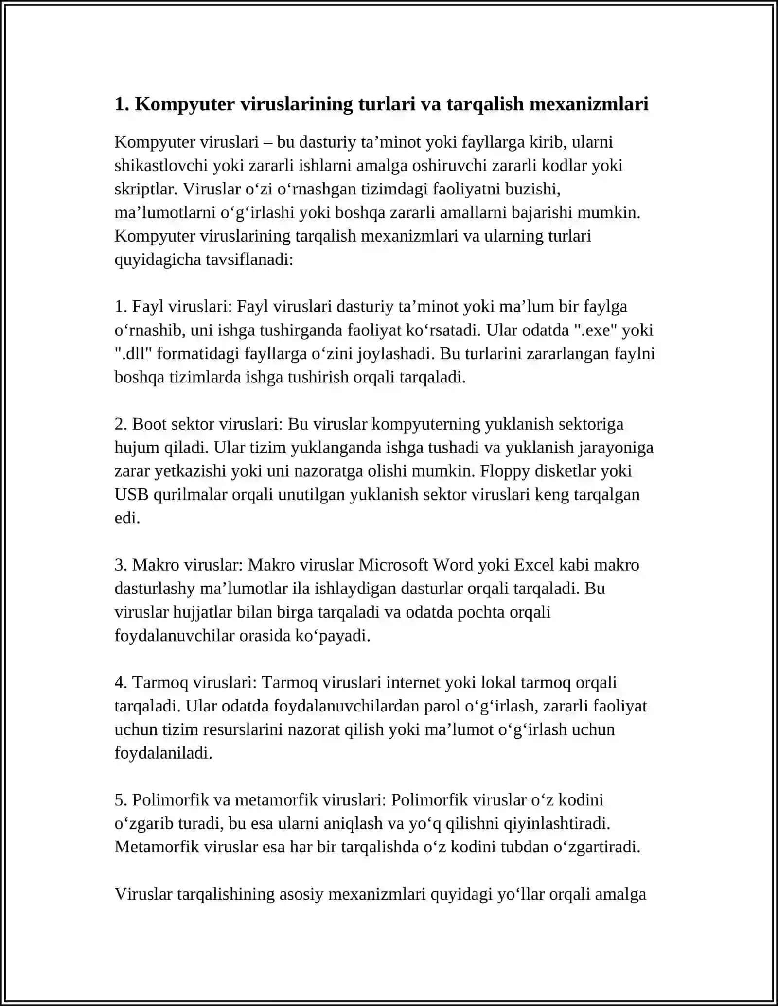 Kompyuter viruslarining turlari va tarqalish mexanizmlari 3