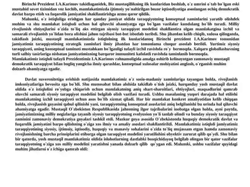 O`zbekistonning o`ziga xos istiqlol va taraqqiyot yo`li 3