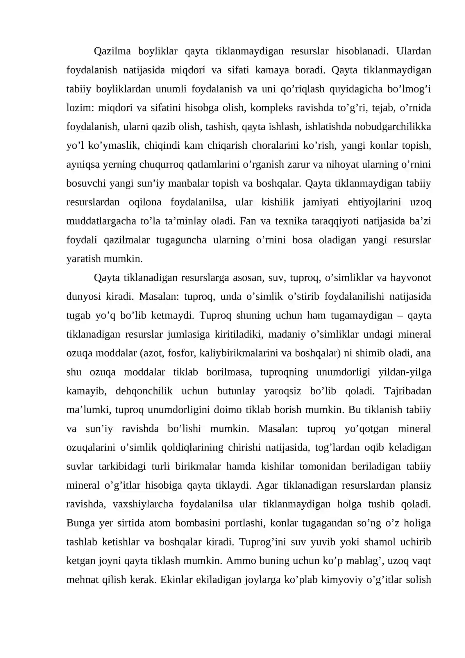 Tabiiy resurslar va ulardan foydalanish 3