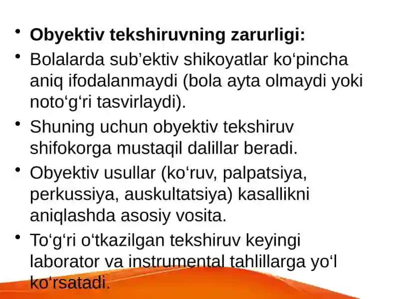 BOLALAR KARDIOLOGIYASIDA KLINIK VA OBYEKTIV TEKSHIRISH USULLARI 3