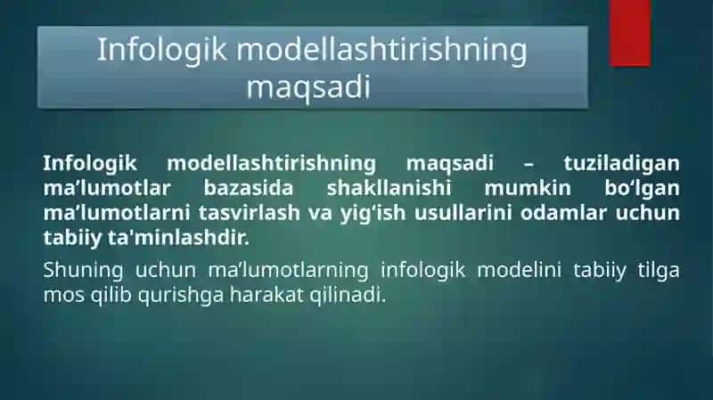 Infologik modеllashtirishning maqsadi 3