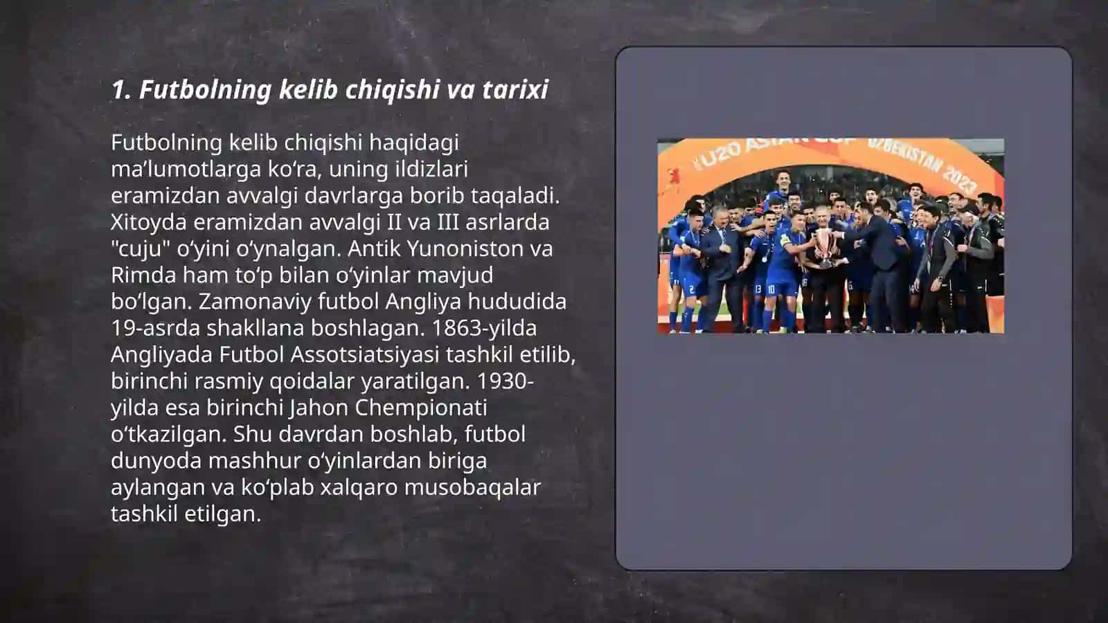 Futbol(tarixi, qoidalari,olimpiya oʻyinlari,jahon chempionatlari) 3