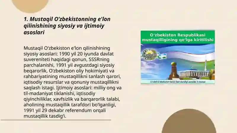 MUSTAQIL O’ZBEKISTON RESPUBLIKASINING TASHKIL TOPISHI VA UNING TARIXIY AHAMIYATI 3