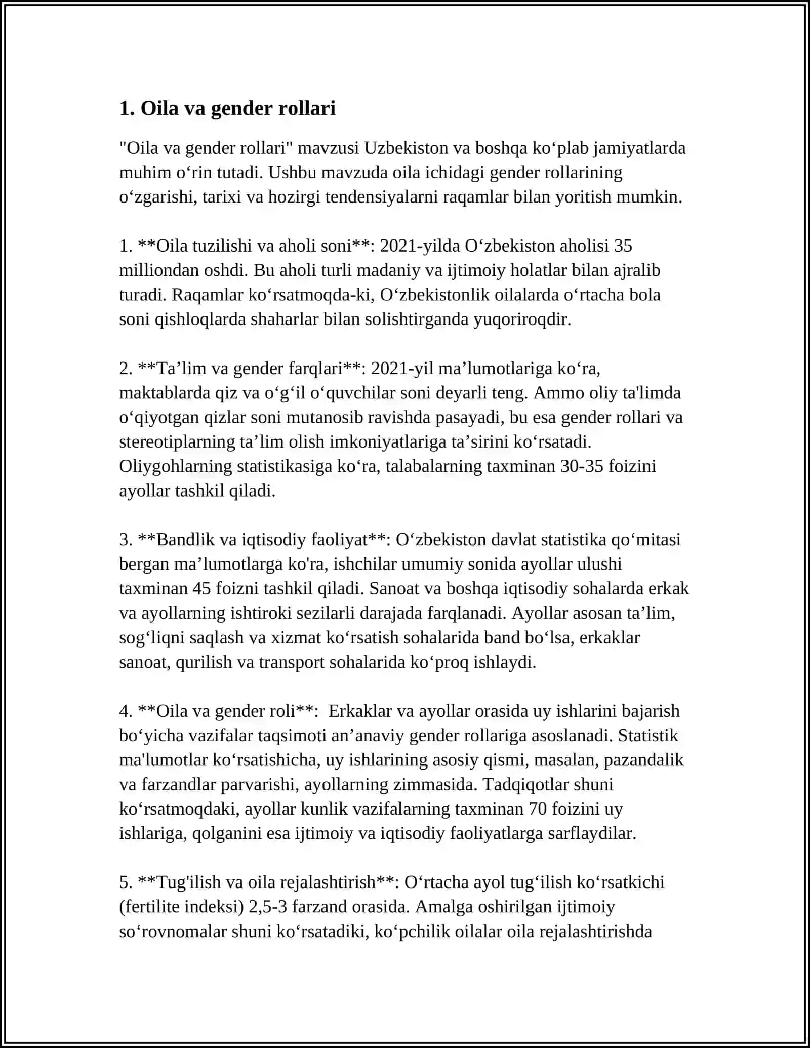 Oila va gender rollari 3