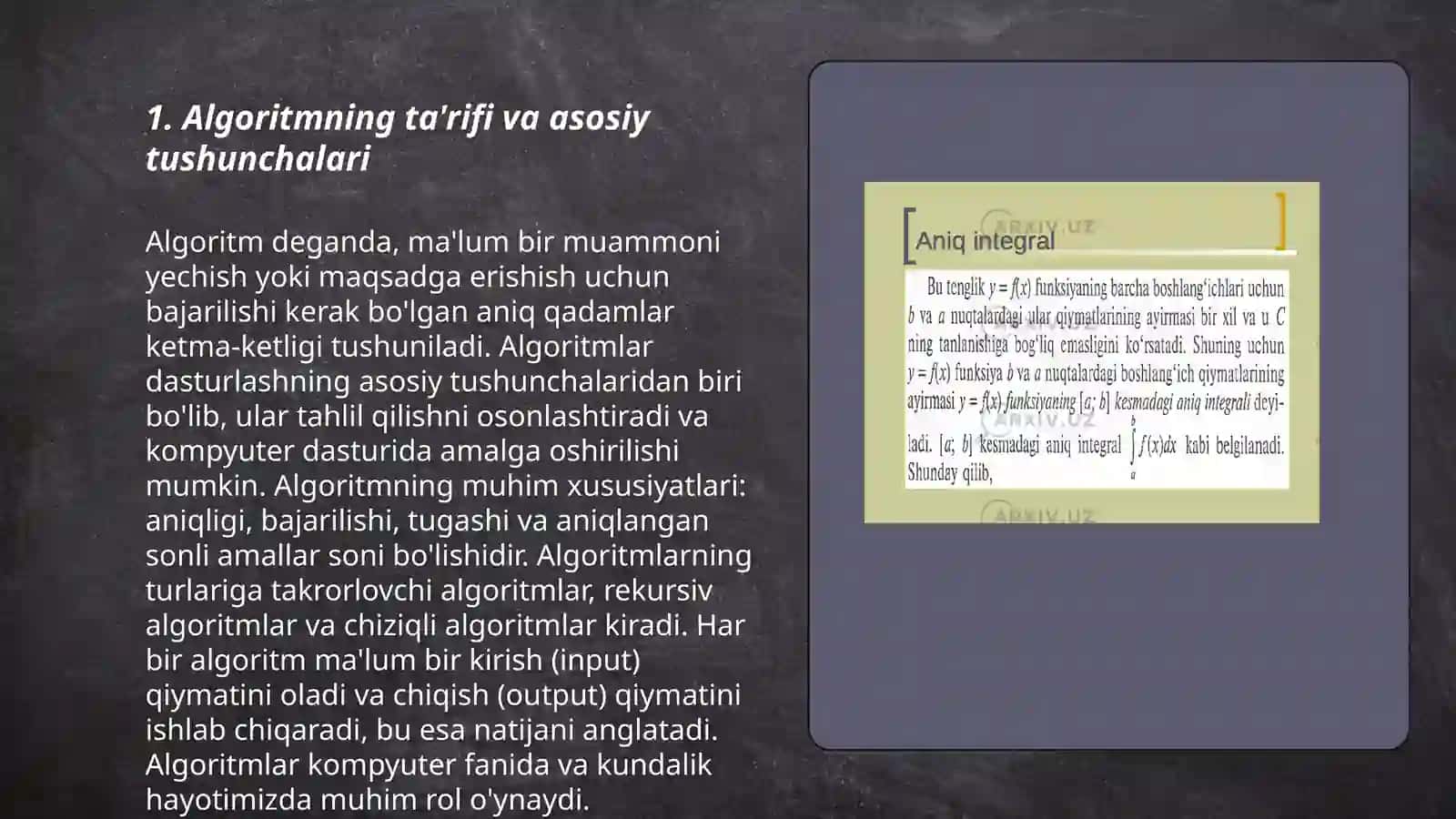 Algoritm va ularning xossalarini o'rganish usullari 3