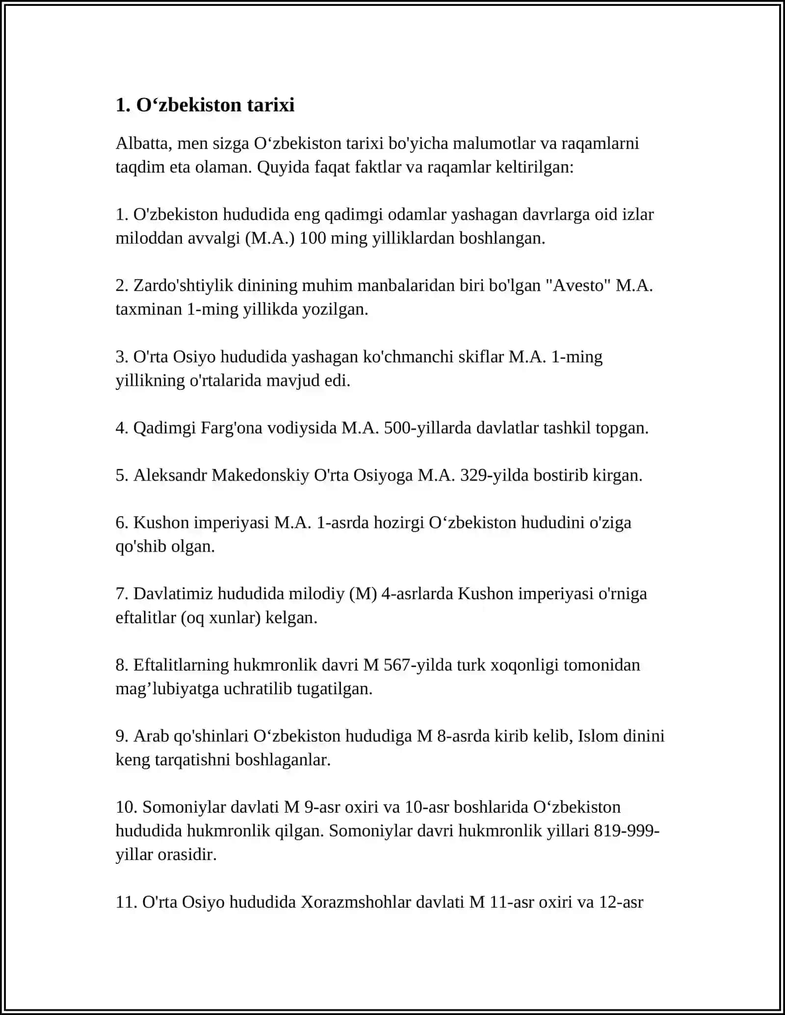 Oʻzbekiston Tarixi Malumoti 3