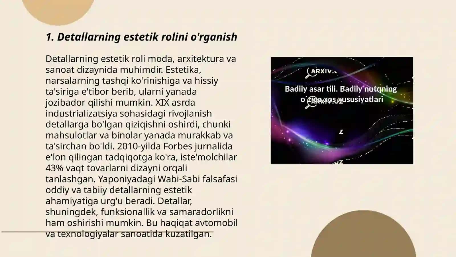 Detallarning estetik rolini o'rganish 3