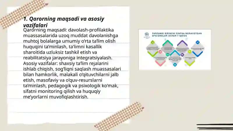 Davolash-profilaktika muassasalarida statsionar sharoitda uzoq muddat davolanishga muhtoj bolalarga umumiy o'rta ta'lim berishni tashkil etish 3
