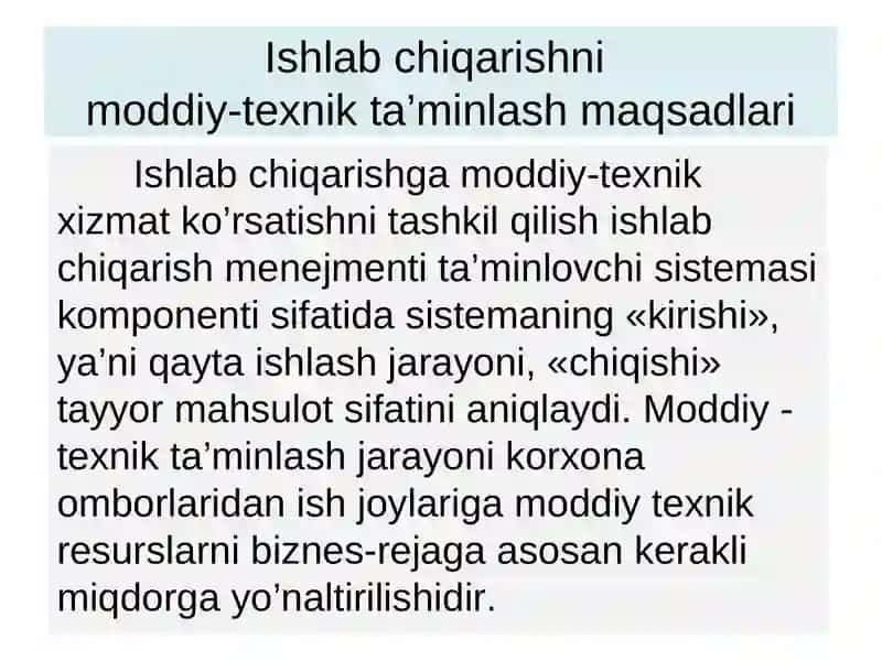 MODDIY- TEXNIK TA`MINOTNI VA ENERGETIKA XO`JALIGINI BOSHQARISH 3