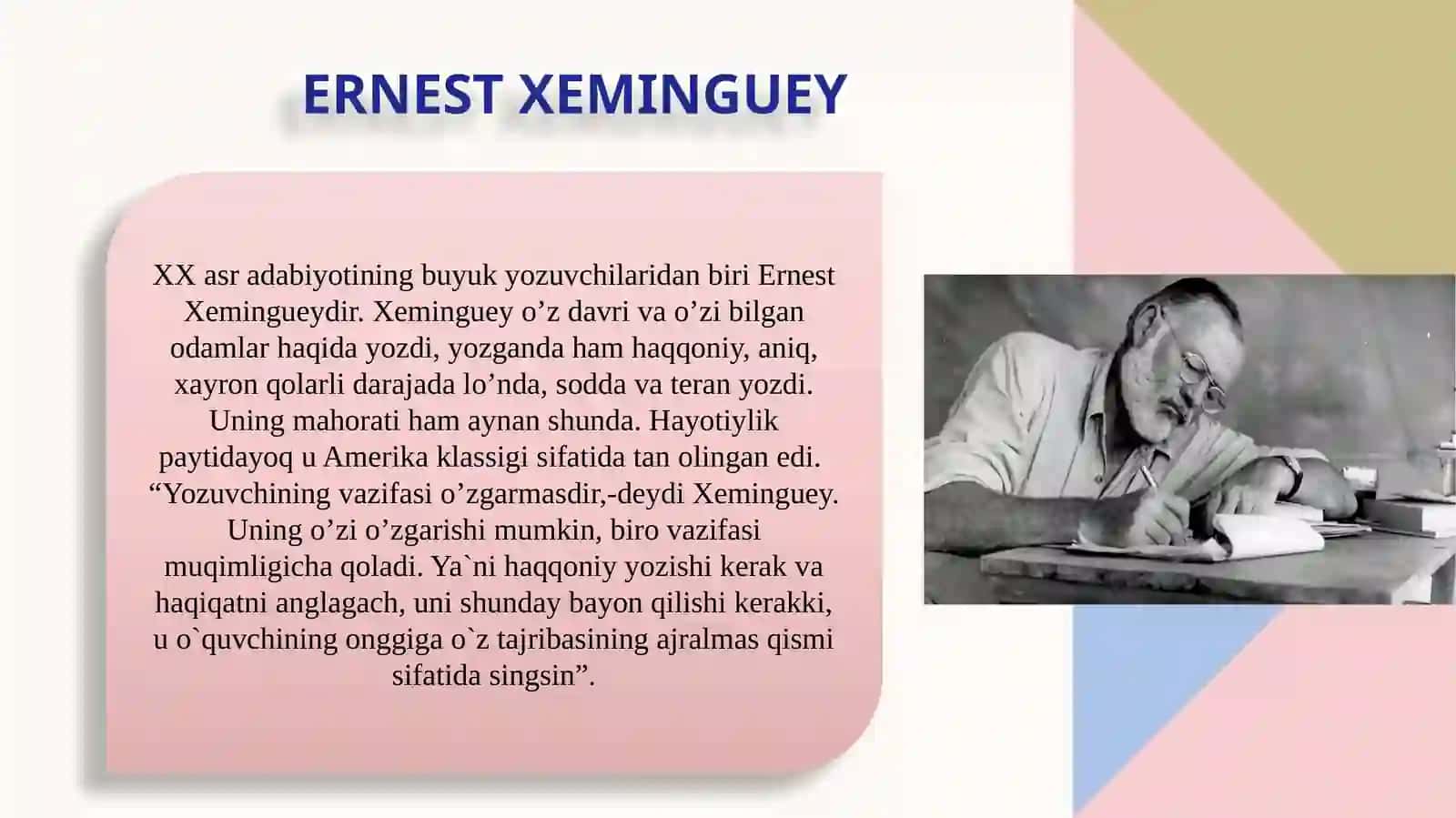 E.Xeminguey ijodida inson va borliq muammosi talqini 3