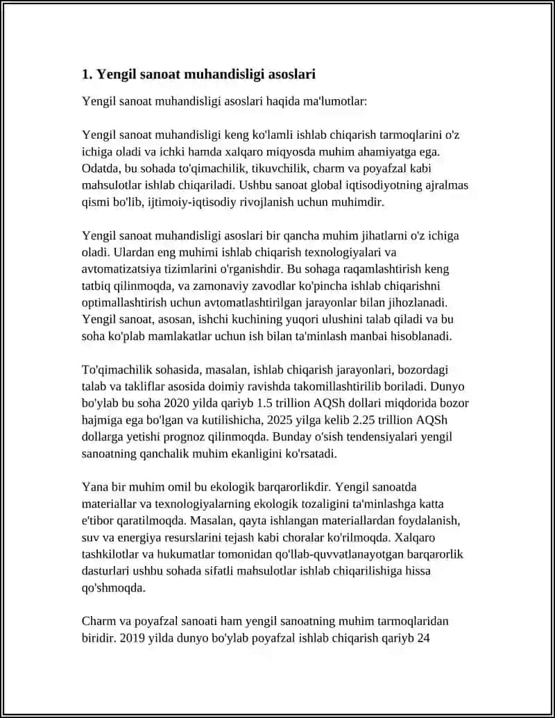 MUSTAQIL ISH Mavzu: YENGIL SANOAT MUXANDISLIGI 3