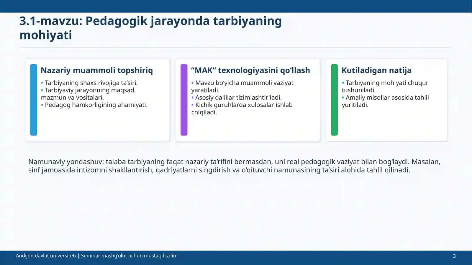 SEMINAR MASHG‘ULOT UCHUN MUSTAQIL TA’LIM TOPSHIRIQLARI 3