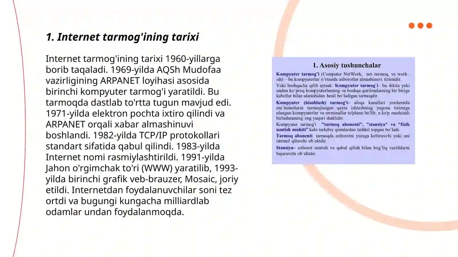 Internet tarmog'ini tashkil etilishi va tarixi 3