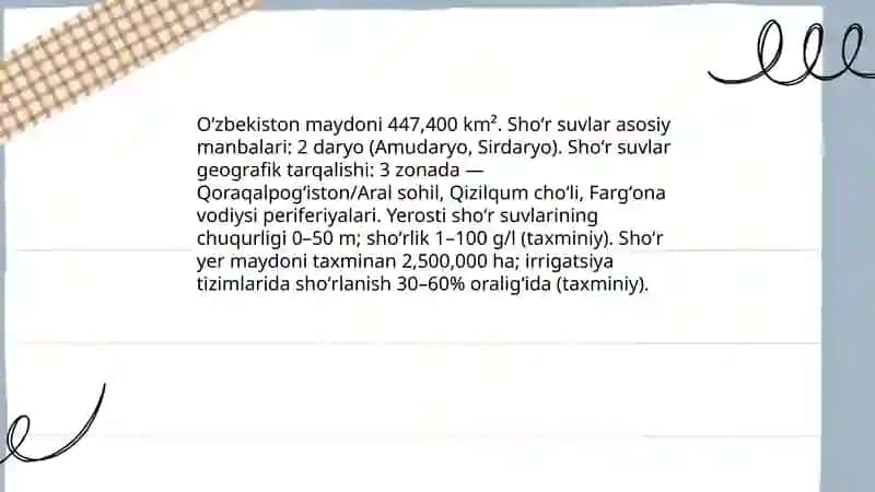 Oʻzbekiston shoʻr suvlarini chuchuklashtirish 3