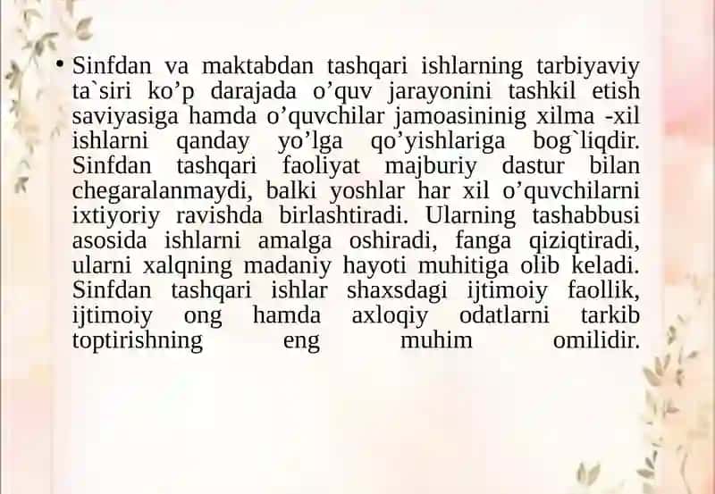 Sinfdan va maktabdan tashqaritarbiyaviy ishlar 3