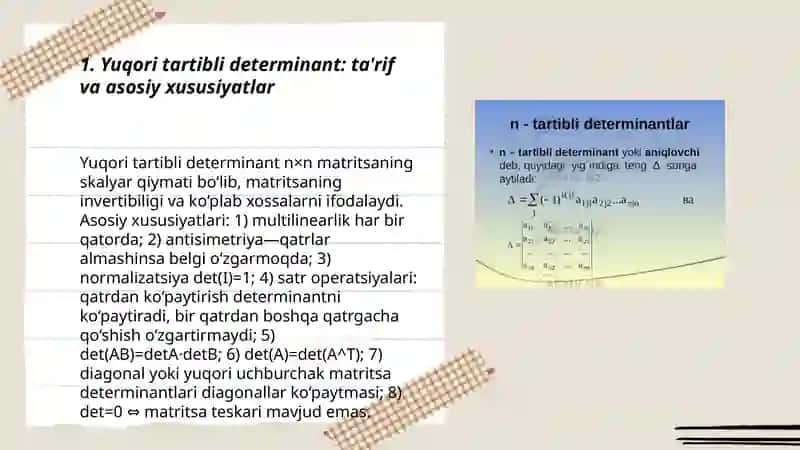 Yuqori tartibli determinantlar 3