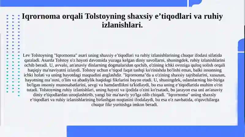 Lev Tolstoyning “Iqrornoma” asaridagi diniy e’tiqodlar 3