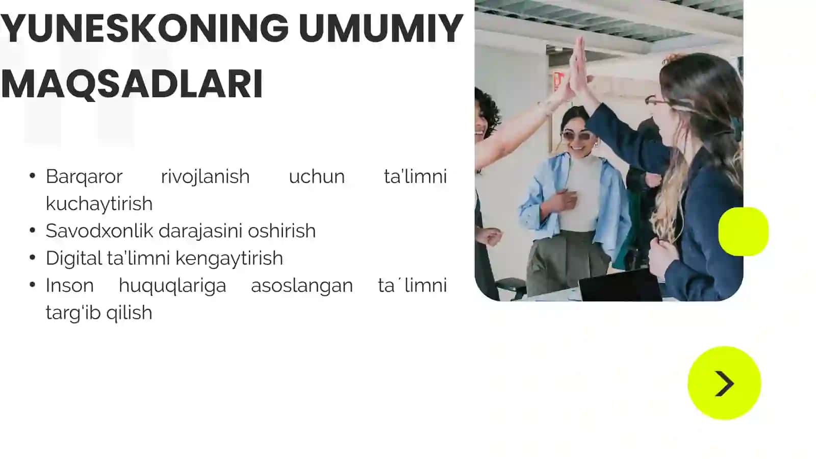 YUNESKO va xalqaro tashkilotlarning taʼlim rivojlanishidagi roli 3