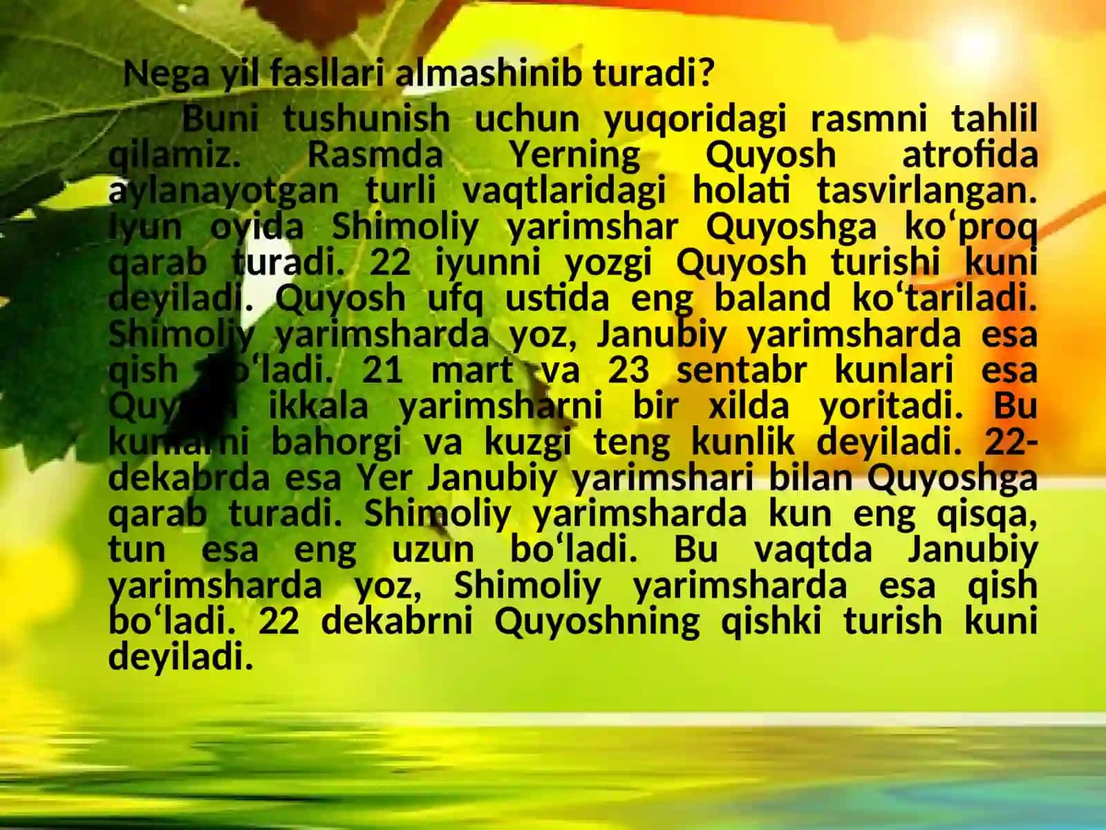 Yerning Quyosh atrofida aylanishi 3
