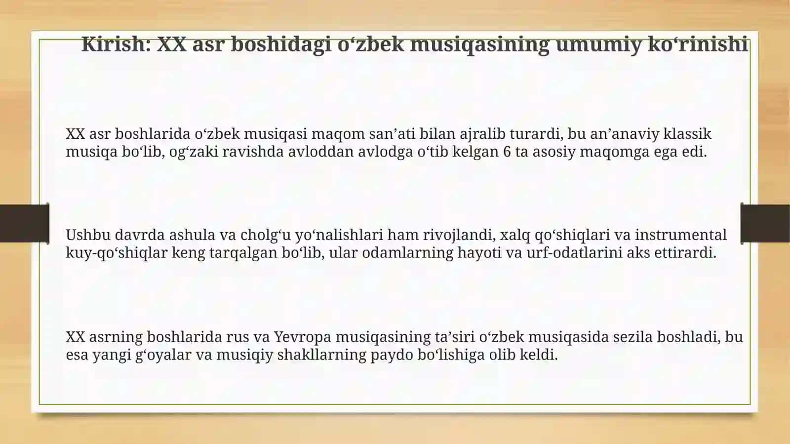 20-asr Boshidagi Oʻzbek Musiqasining Asosiy Yoʻnalishlari 3