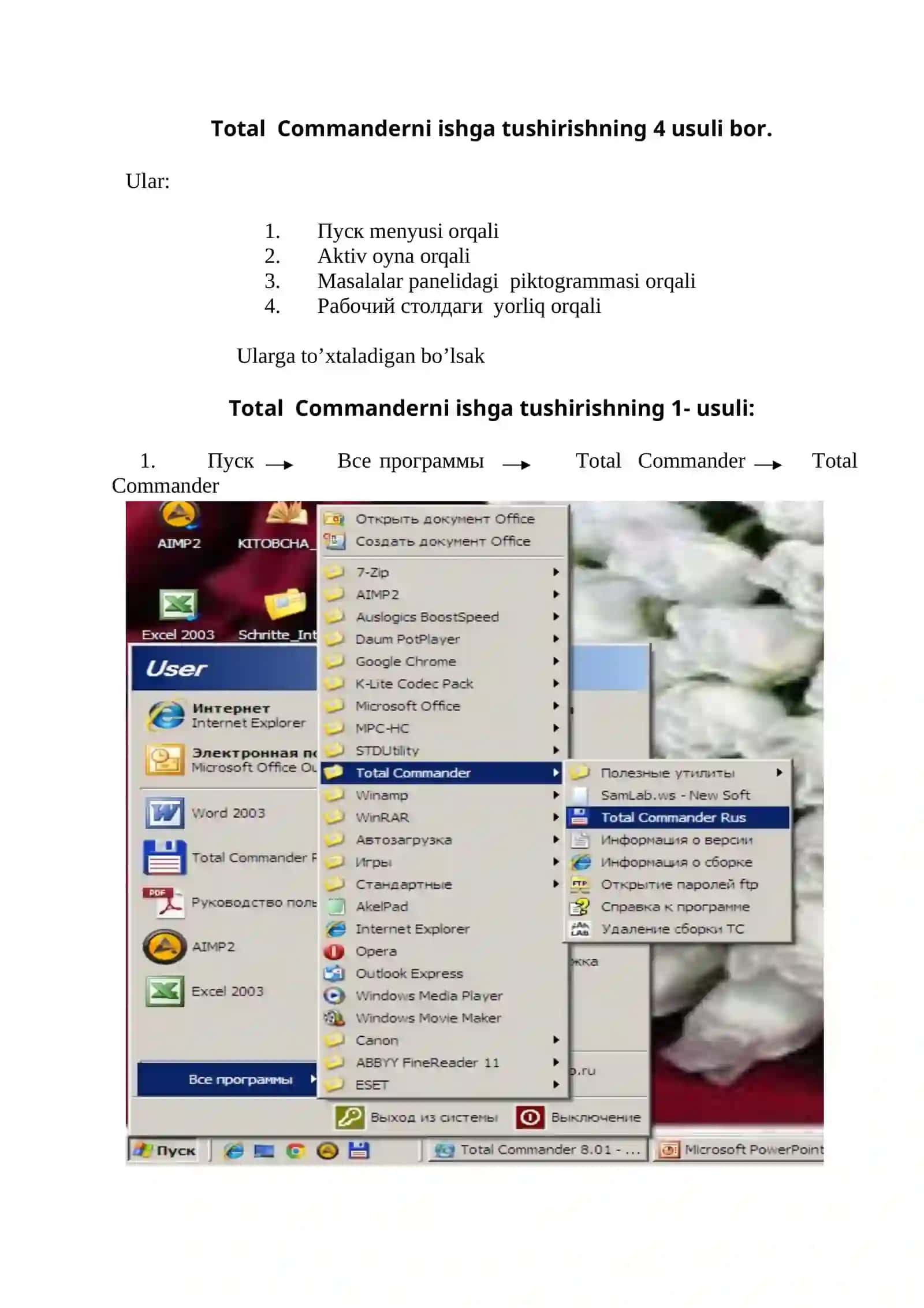 Total Commander qobiq dasturi bilan ishlash 3
