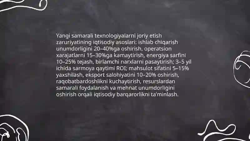 Yangi samarali texnologiyalarni joriy etish zaruriyatining iqtisodiy asoslari 3