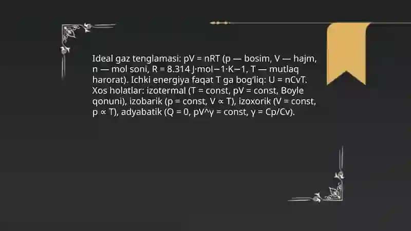 Holat tenglamalari va termik koeffitsientlar 3