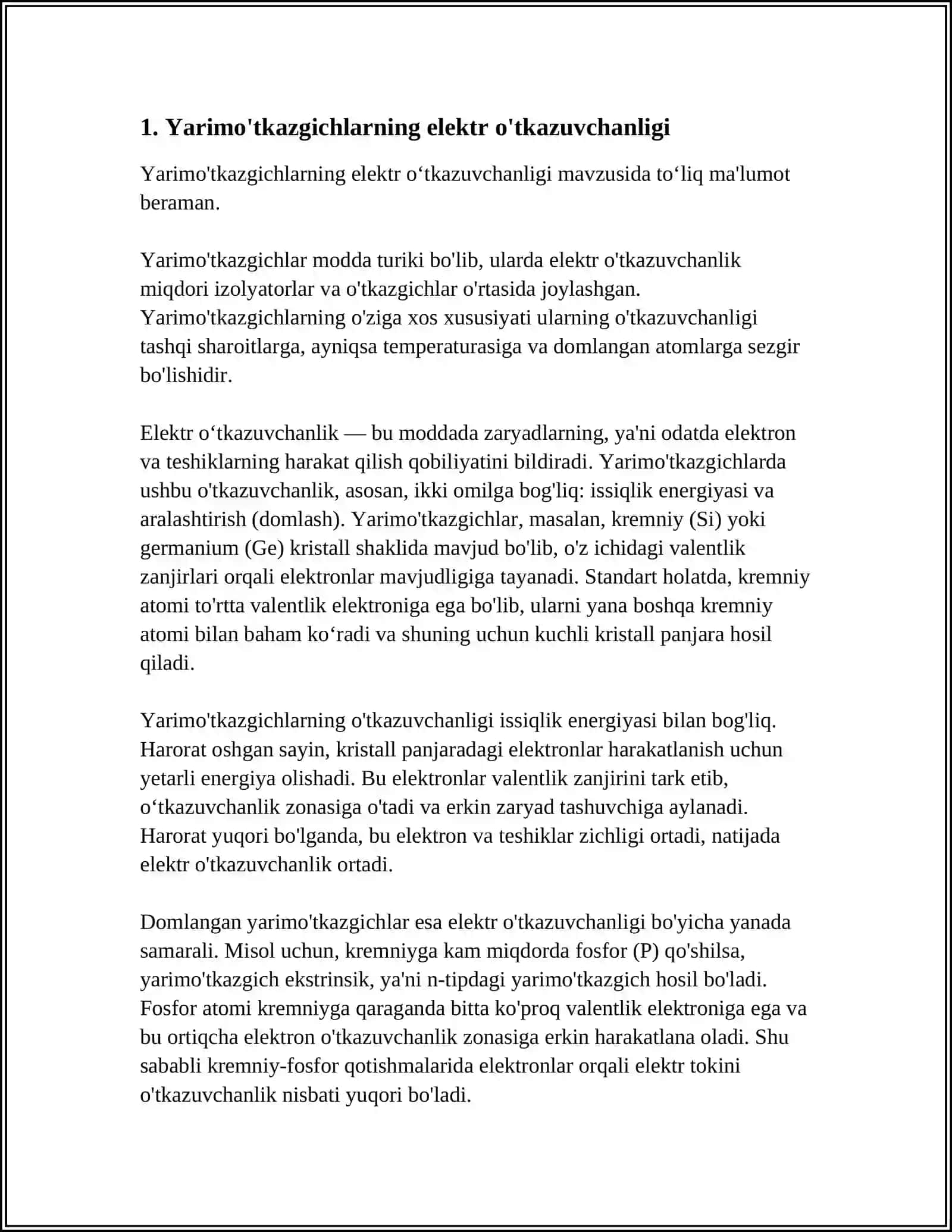 YARIMO’TKAZGICHLARNING ELEKTR O'TKAZUVCHANLIGI 3