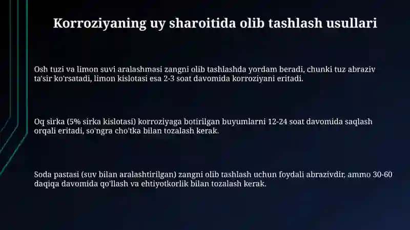 Uyda kooroziyani yo'qotish usuli 3