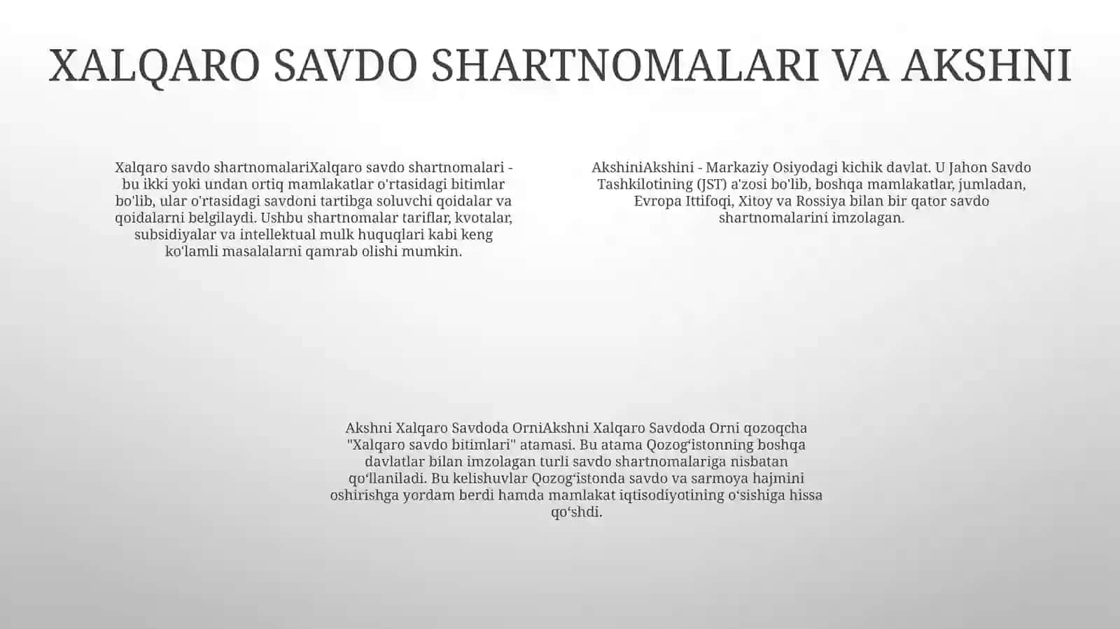 Akshni Halqaro Savdoda Orni 3