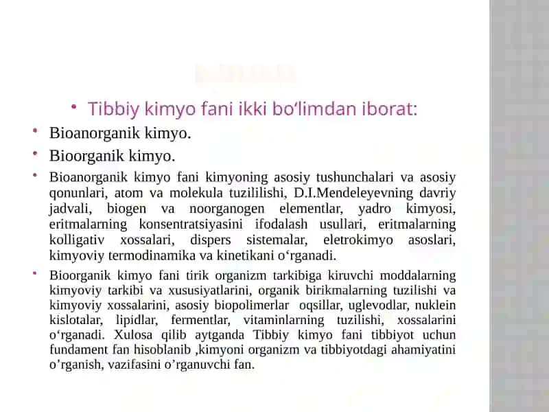 Tibbiy kimyo kafedrasi Ma’ruza mavzusi 3
