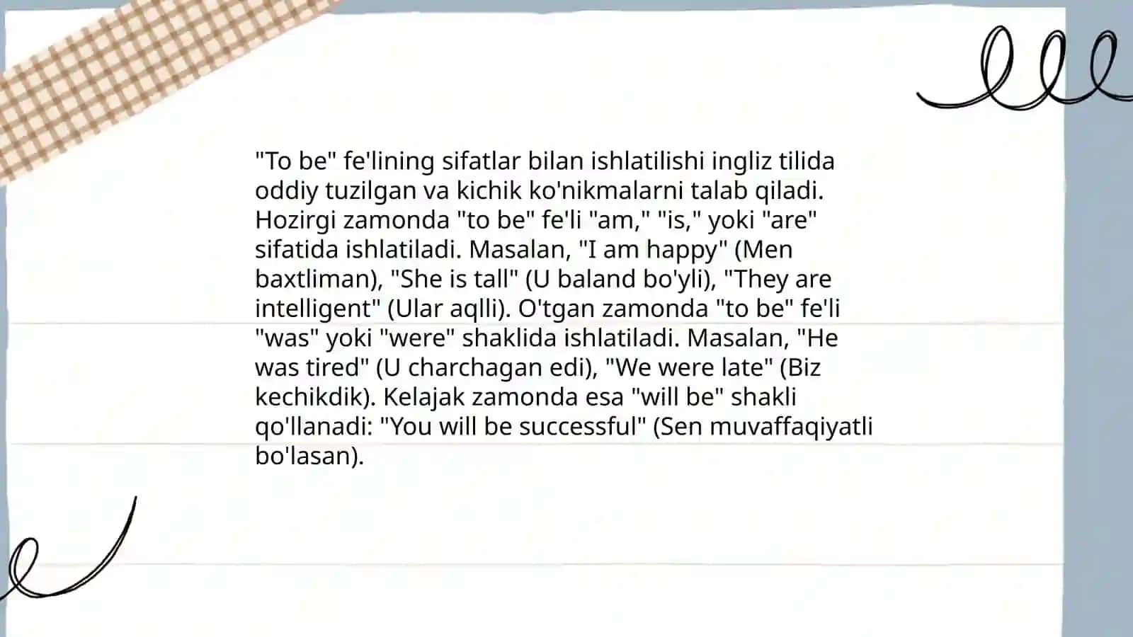 To be fe'li va to be bilan keladigan fe'llar (the collocations with to be), the indefinite article 3