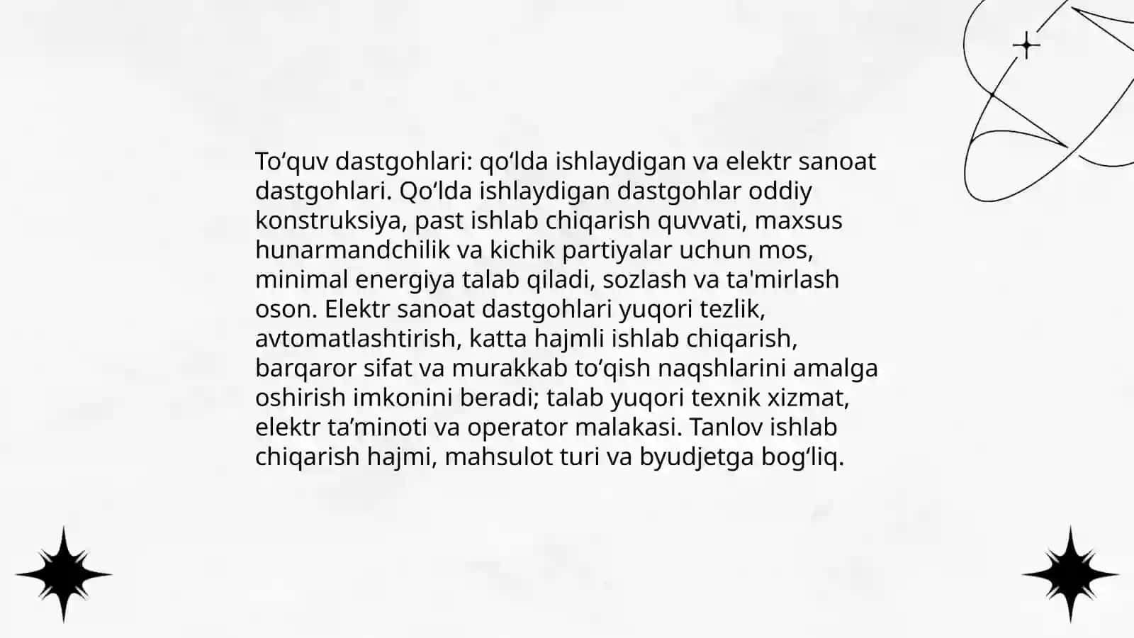 Toʻquv dastgohlari turlari va ularning tasnifi 3