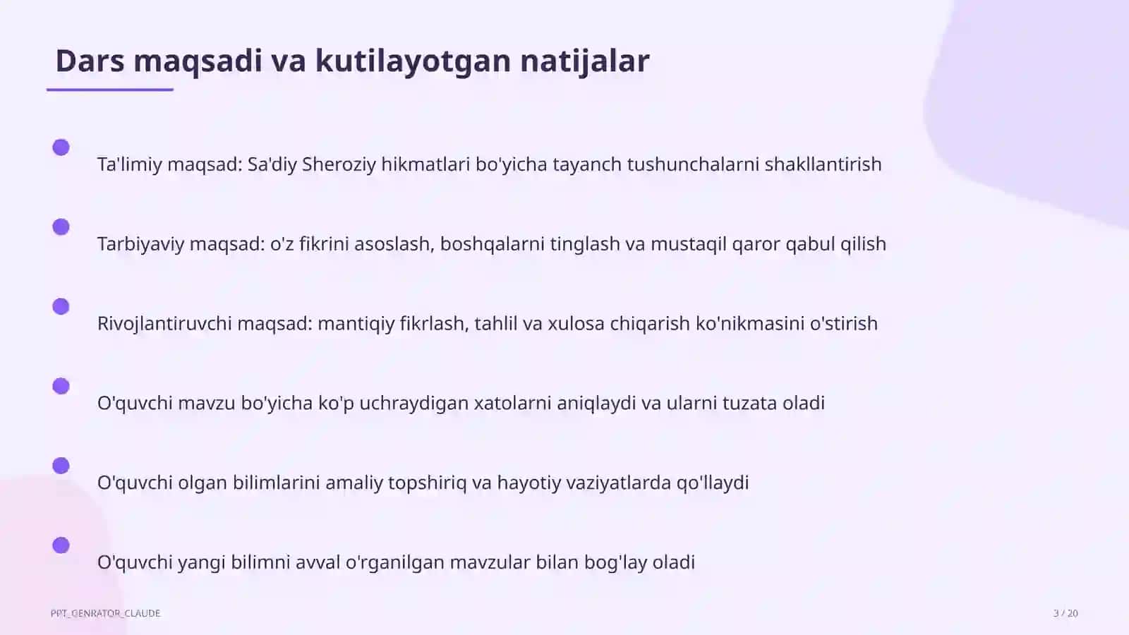Sa'diy Sheroziy hikmatlari (6-sinf) 3