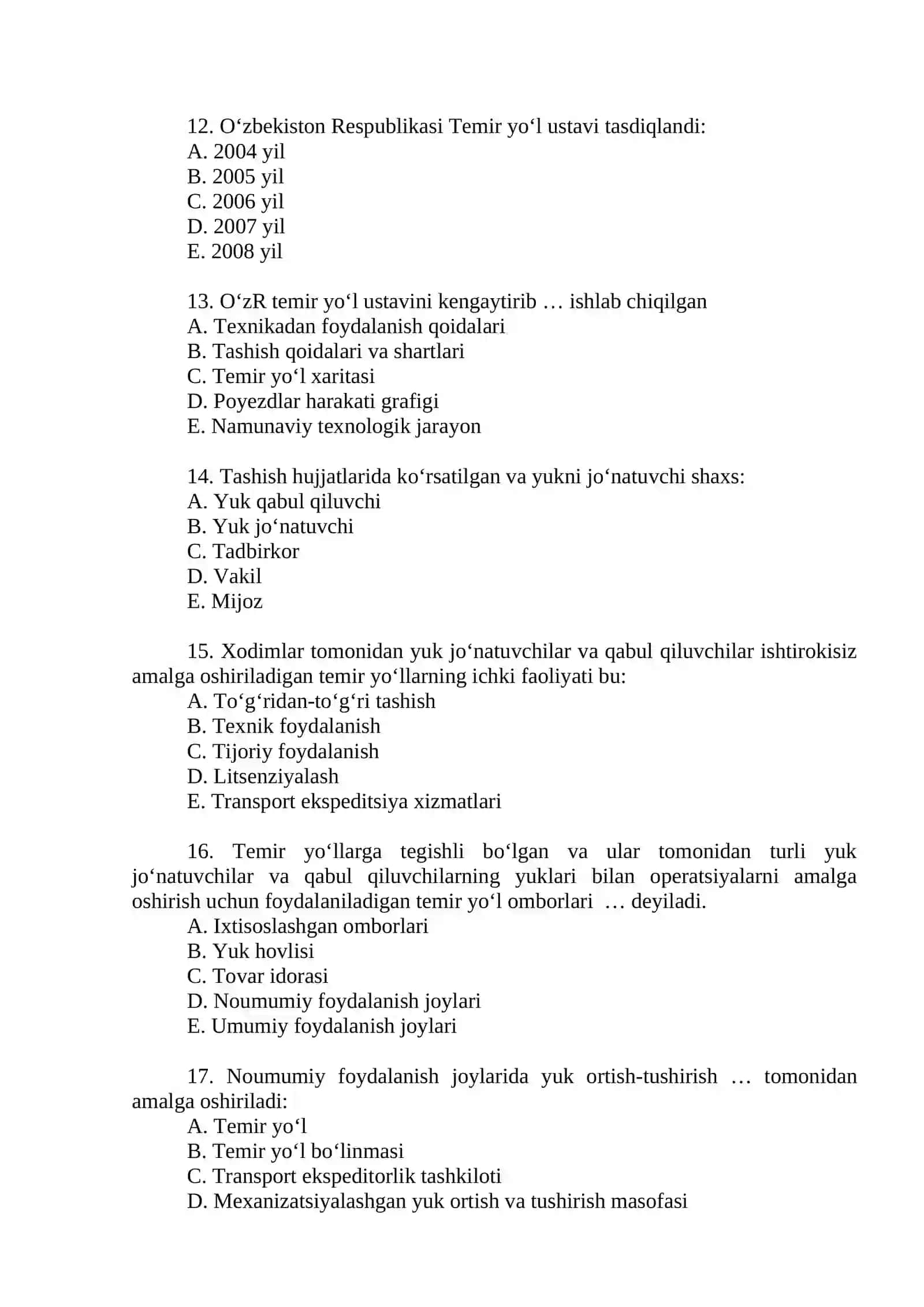Temir yo‘lning yuk jo‘natuvchilar va oluvchilar, yo‘lovchilar, shuningdek boshqa transport turlari bilan huquqiy munosabatlarini tavsiflovchi tashqi faoliyati sohasi 3