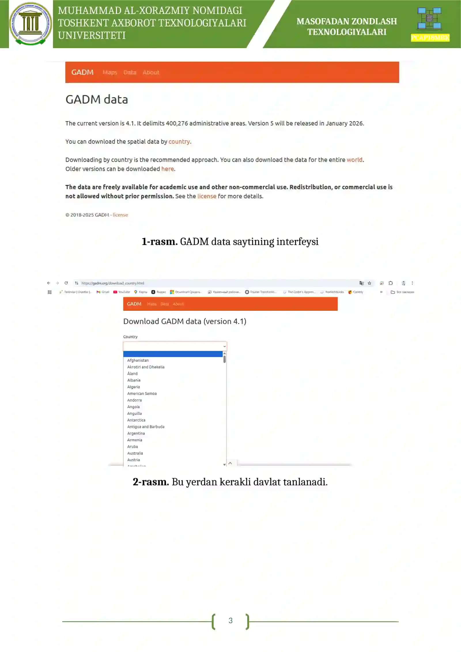 GEOAXBOROT TEXNOLOGIYALARI FANIDAN 3