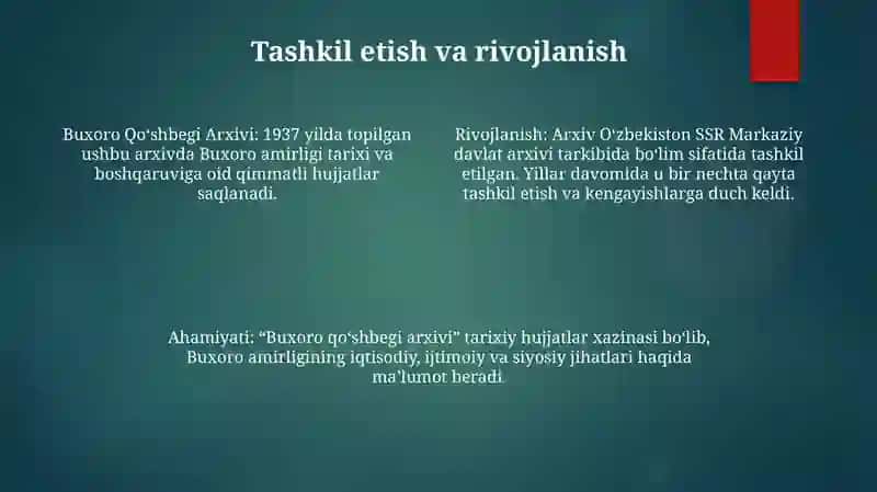 Buxoro QoʻShbegi Arxivi Shakillanish Tarixi 3