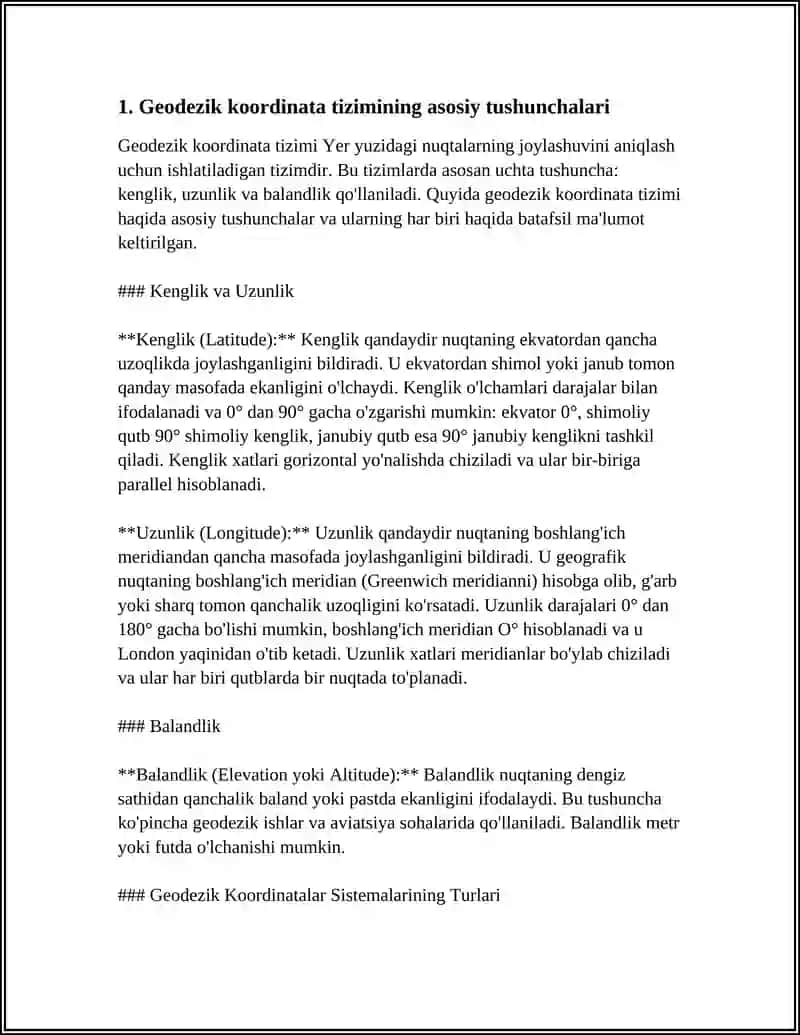 GEODEZIYADA QO‘LLANILADIGAN KOORDINATALAR VA BALANDLIKLAR SISTEMASI 3