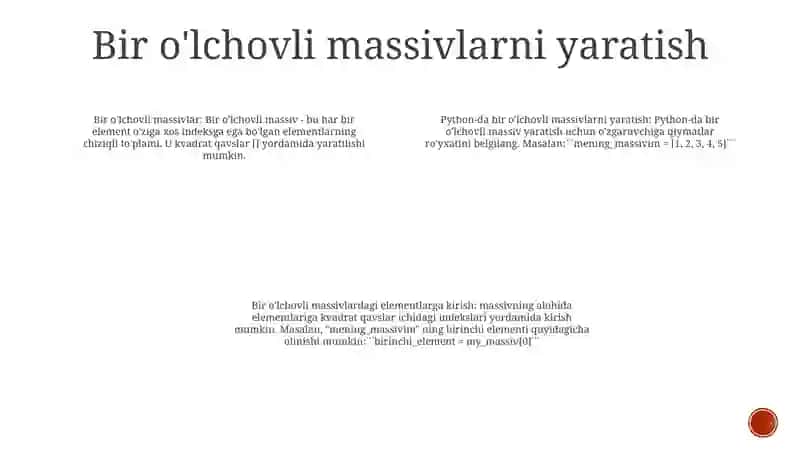Phytonda Bir OʻLchovli Va Ikki OʻLchovli Massivlar Bilan Ishlash 3