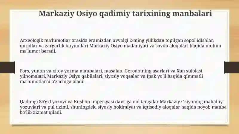 Markaziy Osiyo qadimiy tarixining manbalari 3