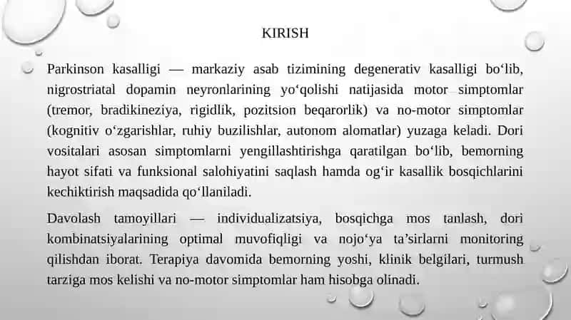 Parkinson kasalligini davolashda ishlatiladigan dori vositalari 3