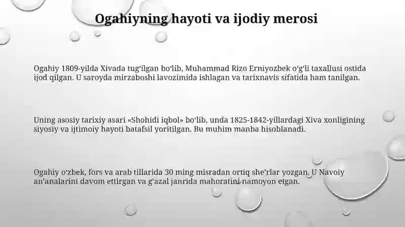 Ogahiyningshe'riymahorati,tarixiyvatarjimaasarlari 3