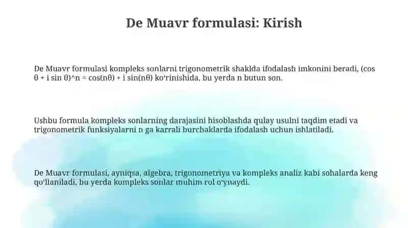 De Muavr formulasi 3